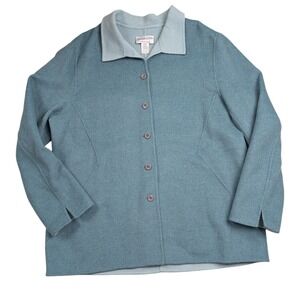 Pendleton Merino Wool Button Up‎ Cardigan Sweater Jacket Women XL Teal Granny